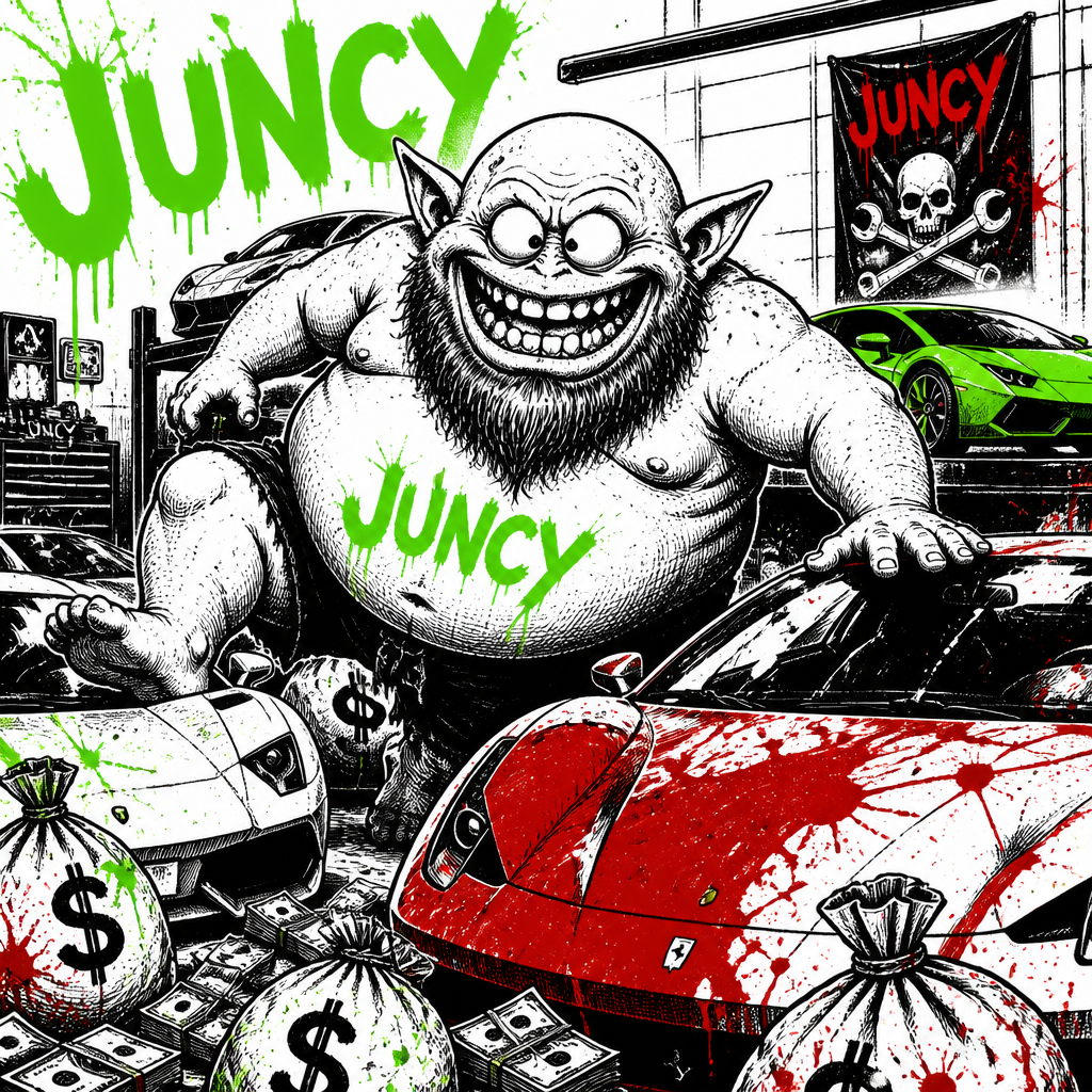 Supercar garage raid featuring the same JUNCY character in a different scene