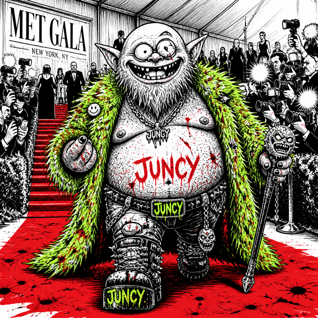 Met Gala arrival featuring the same JUNCY character in a different scene